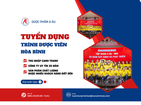 TUYỂN DỤNG TRÌNH DƯỢC VIÊN KHU VỰC HÒA BÌNH